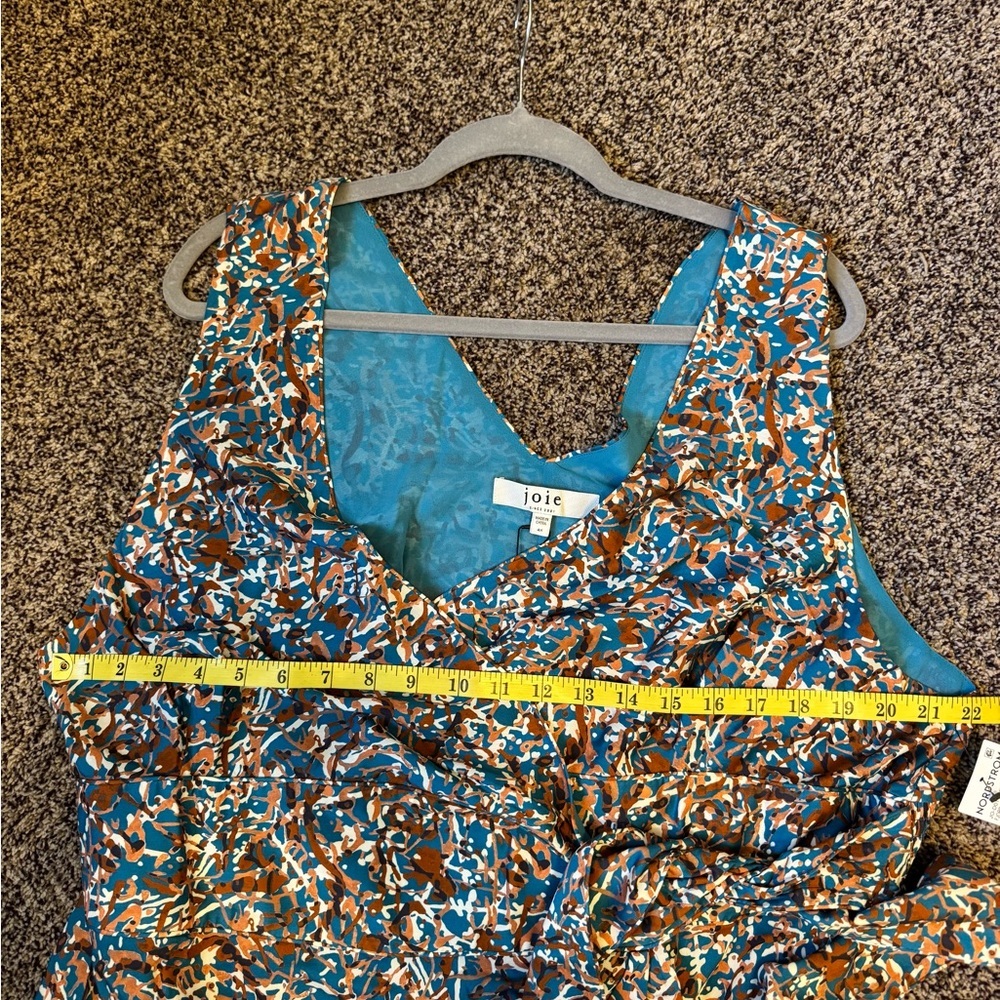 Joie Blue Rust Teal Floral Summer Spring Sleeveless Faux Wrap Dress Plus Sz 4X - Picture 13 of 15